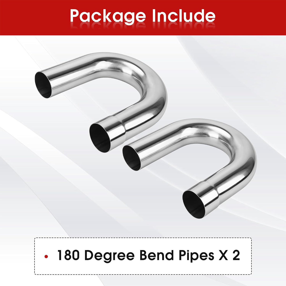 Richeer 3 inch O.D. Stainless Steel U Bend 180 Degree Exhaust Pipe (2PCS)