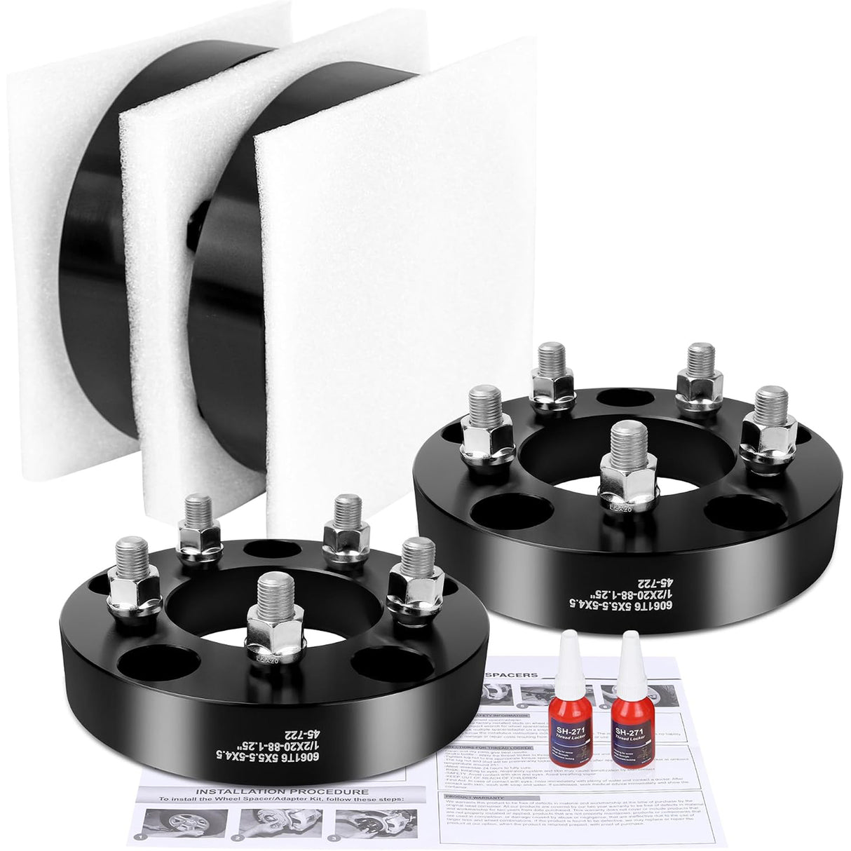 Richeer 1.25 inch 5x5.5 to 5x4.5 Wheel Adapter 87.1mm Hub Bore with 1/2-20 Thread Pitch