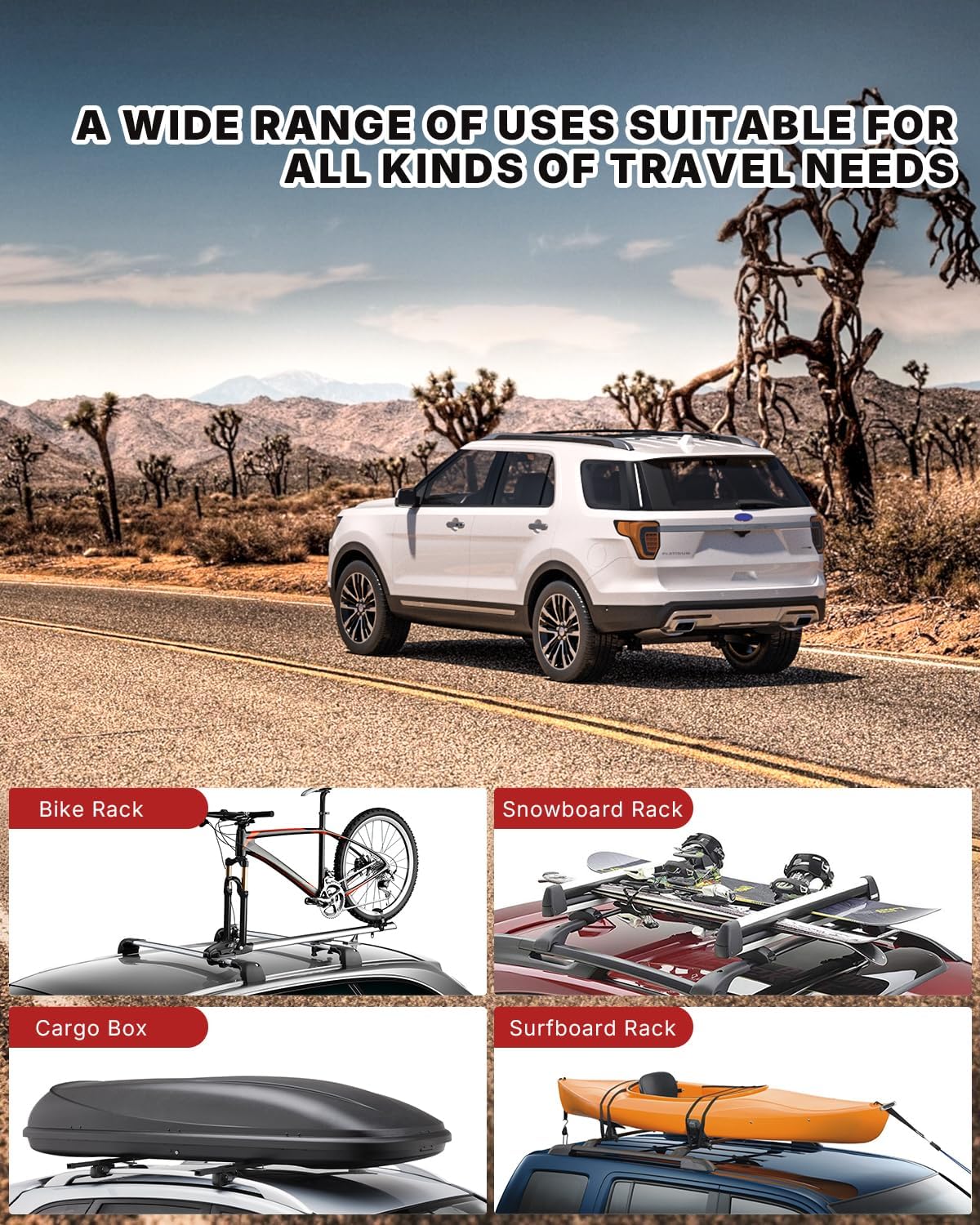 Richeer Roof Rack Cross Bars (2016-2019 Explorer with Side Rails)
