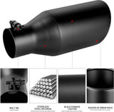 Richeer 3" Inlet Black Exhaust Tip, 5" Outlet, 12" Length, Universal for Vehicles with 3" O.D.Tailpipe, Rolled Edge, Bolt on