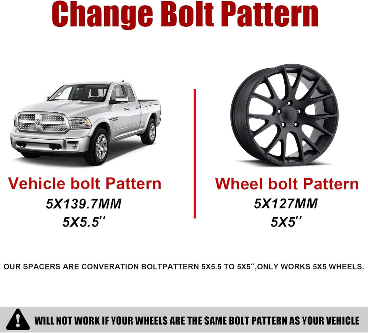 Richeer 1.5" 5x5.5" to 5x5“ Wheel Adapter for Off-Road Vehicles (Ford, Ram & More)