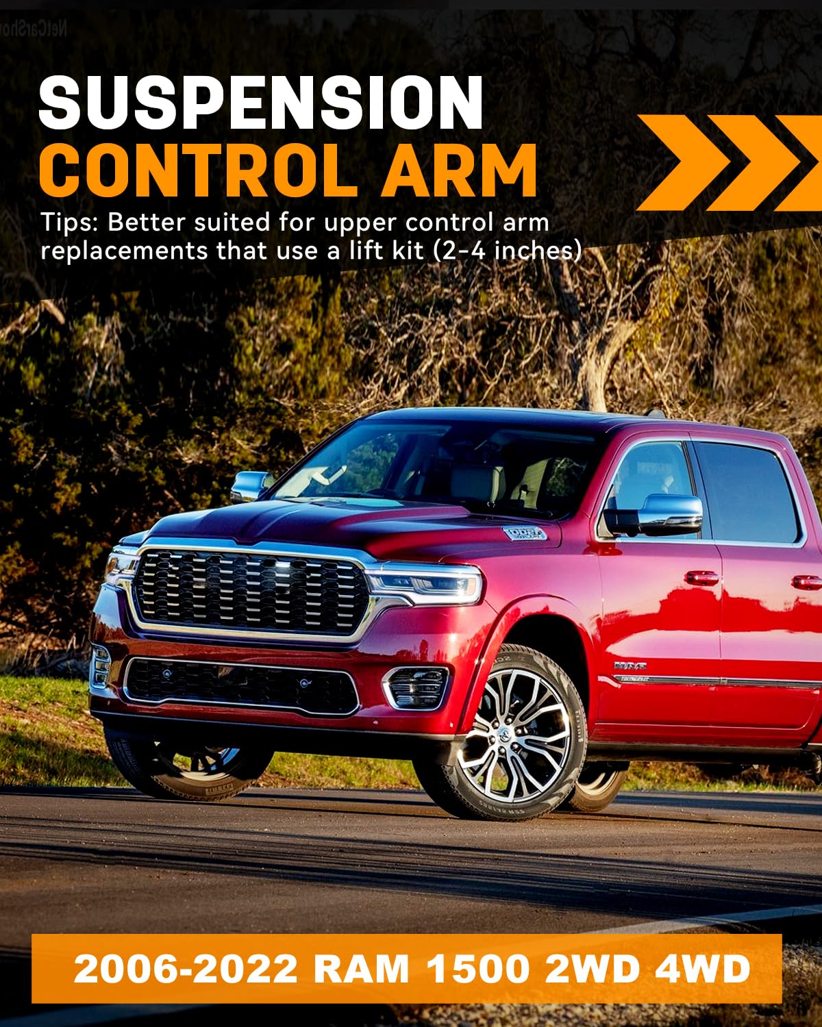 Richeer  Front Upper Control Arms for 2-4" Lift Fits (2009-2018 RAM 1500 4WD with Ball Joint)