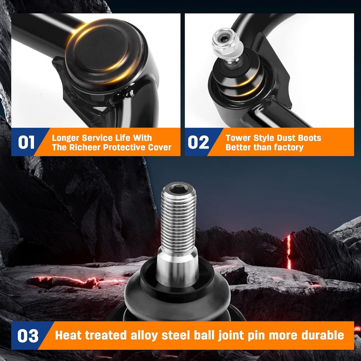 Richeer Front Upper Control Arms for 2-4" Litf Fits Ford & Lincoln(04-24 F150, Navigator & More)