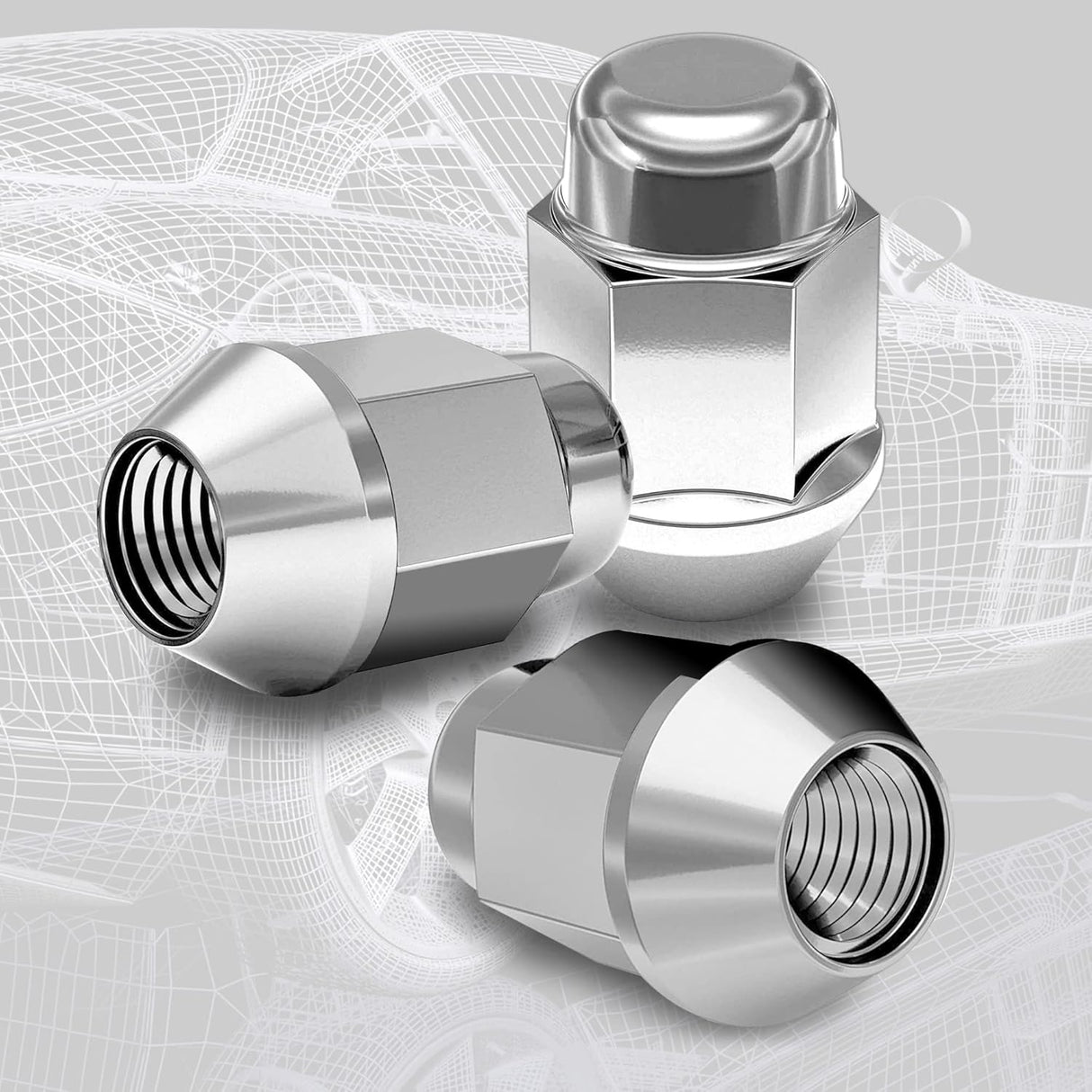 Richeer M14x1.5 Lug Nuts, 20PCS Bulge Acorn, Closed End for Trucks & SUVs - Chrome