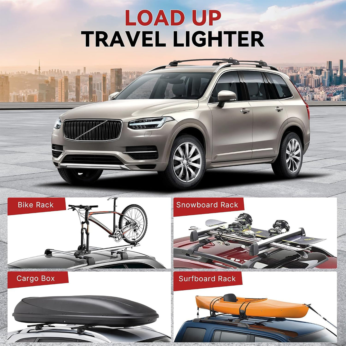 Richeer 330LBS Roof Rack Cross Bars for 2016-2019 Volvo XC90