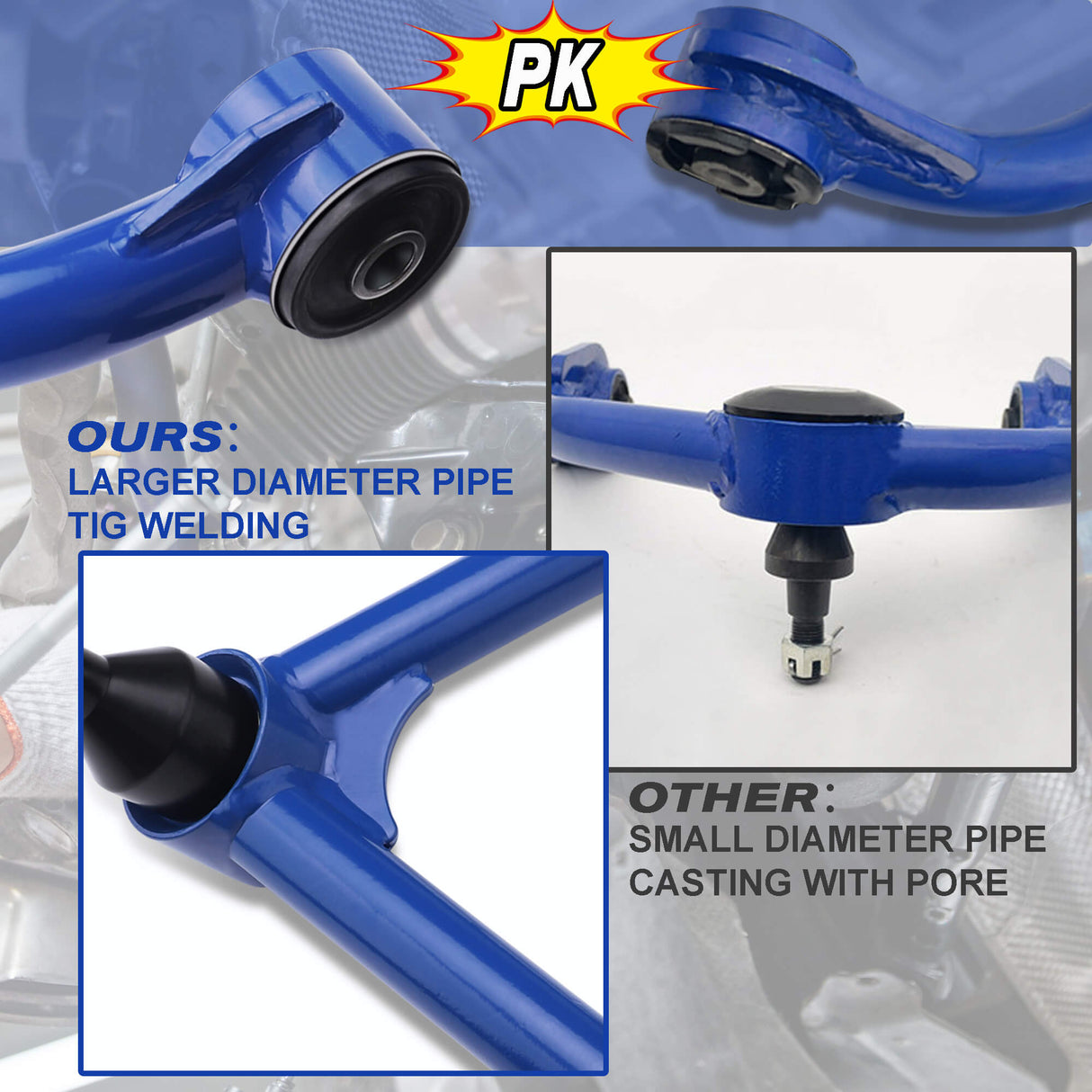 Richeer 2-4" Front Upper Control Arms with Ball Joint in Blue for 11-19 Silverado 2500HD and Compatible Models