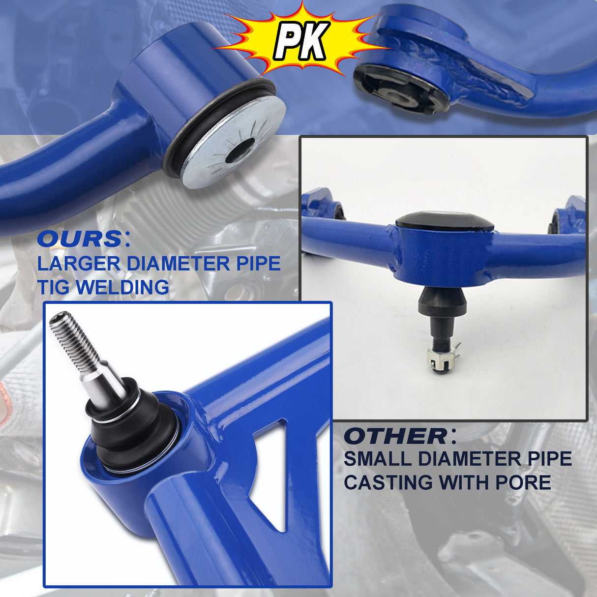 Richeer 2-4" Front Upper Control Arms in Blue for 00-10 Silverado 2500HD and Compatible Models