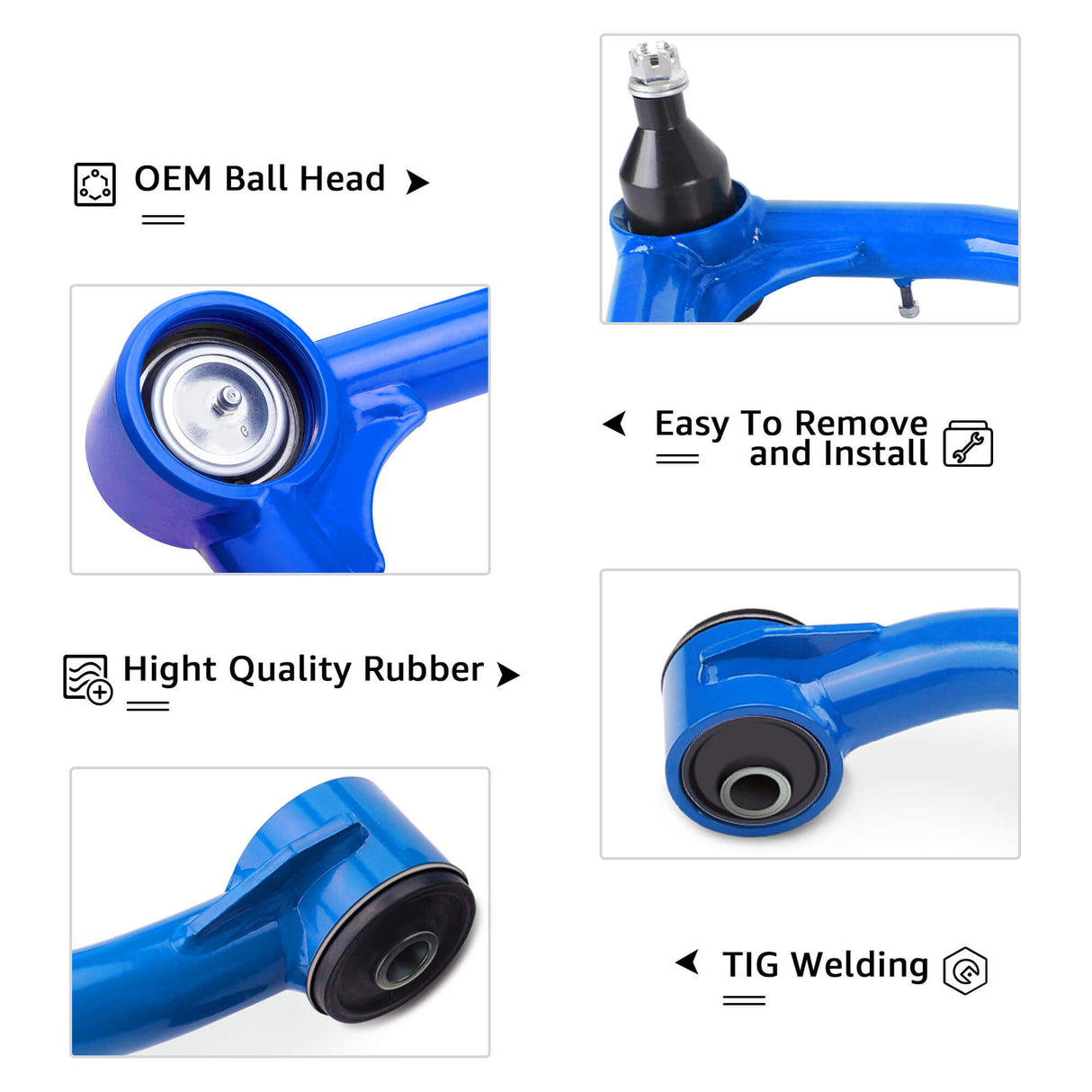 Richeer 2-4" Front Upper Control Arms Blue Tubular for 07-22 Tundra and Compatible Models