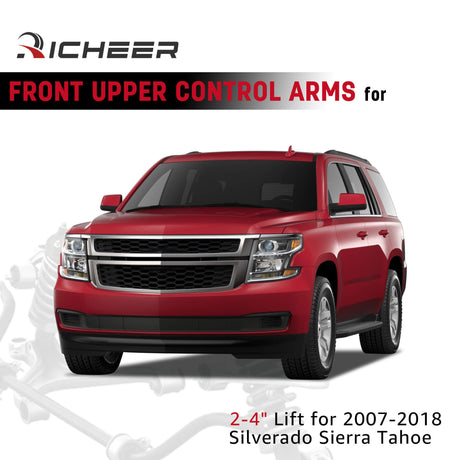 Richeer 2-4" Front Upper Control Arms Black Adjustable for 07-16 Silverado 1500 and Compatible Models