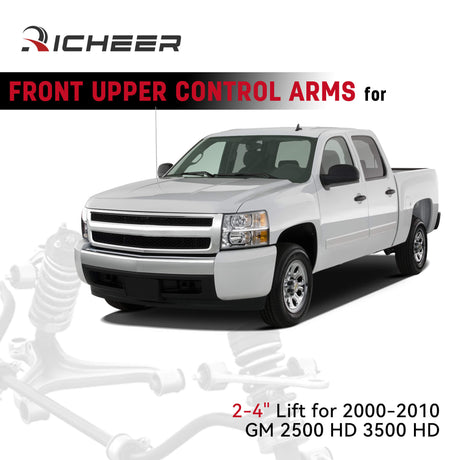 Richeer 2-4" Front Upper Control Arms Black Adjustable for 00-10 Silverado 2500HD 3500HD and Compatible Models