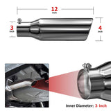 Richeer 3" Inlet Exhaust Tip, 4" Outlet, 12" Length, Black Powder Coated Stainless Steel