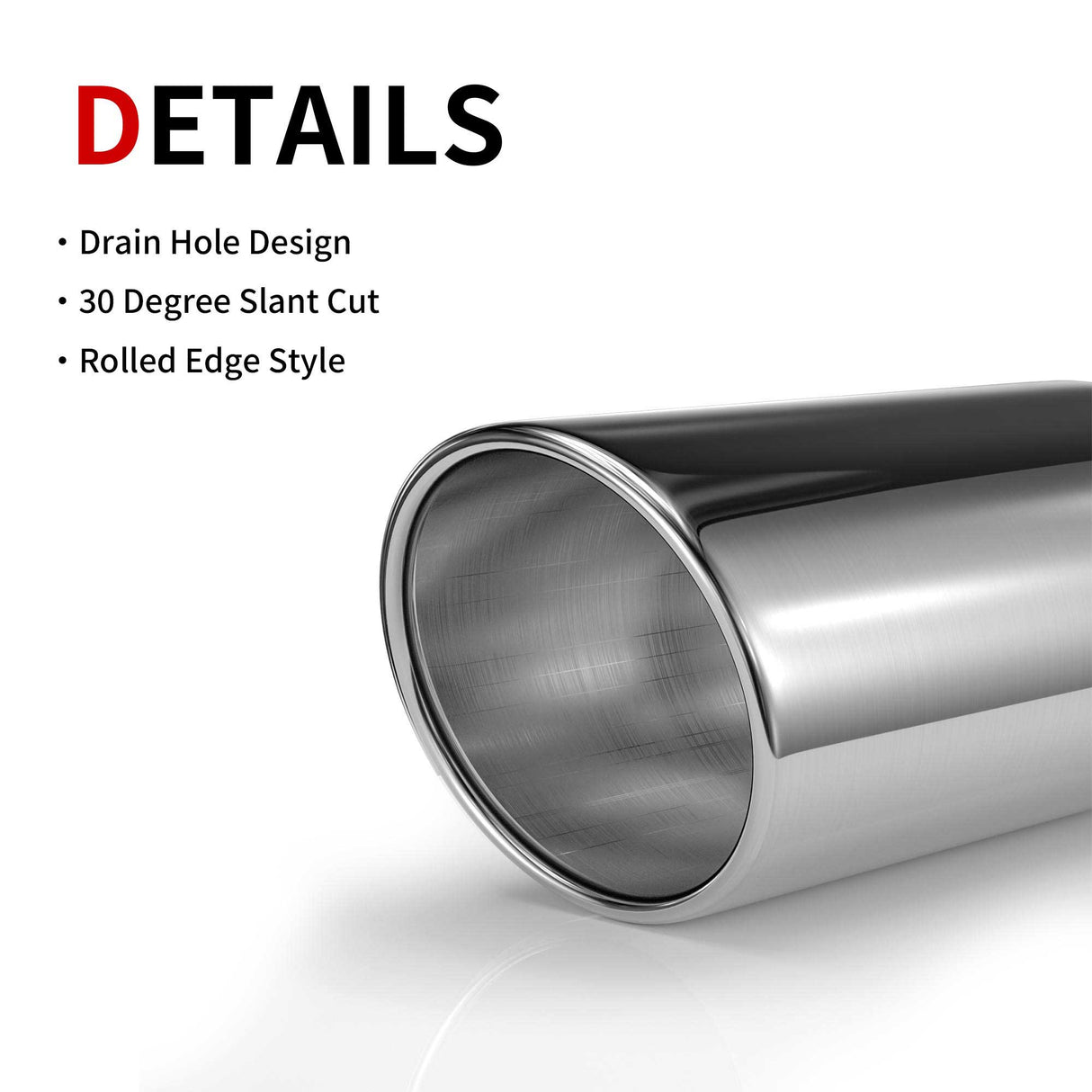 Richeer 2.5" Inlet Exhaust Tip, 4" Outlet, 12" Length, Stainless Steel, Universal