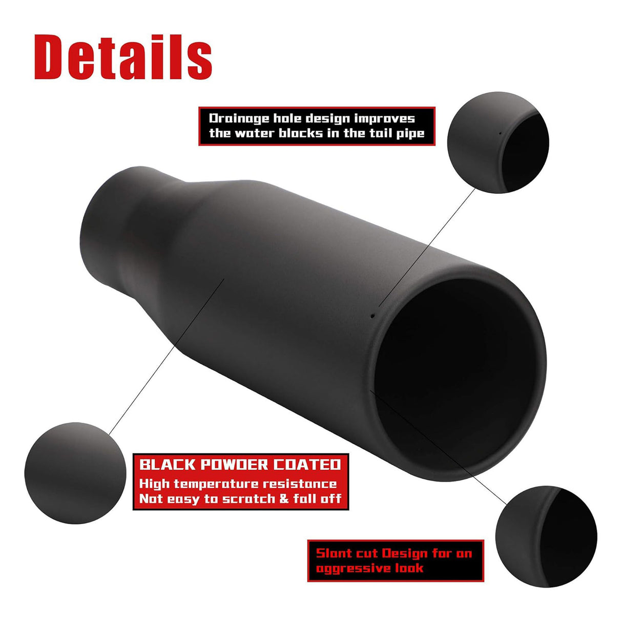 Richeer 3" Inlet Black Exhaust Tip, 5" Outlet, 12" Length, Universal