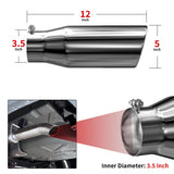 Richeer 3.5" Inlet Exhaust Tip, 5" Outlet, 12" Length, Stainless Steel, Universal