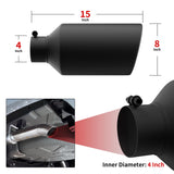 Richeer 4" Inlet Exhaust Tip, 6" Outlet, 12" Length, Black Powder Coated Stainless Steel