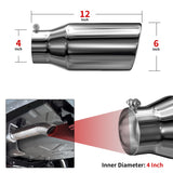 Richeer 4" Inlet Exhaust Tip, 6" Outlet, 12" Length, Chrome Polished Stainless Steel