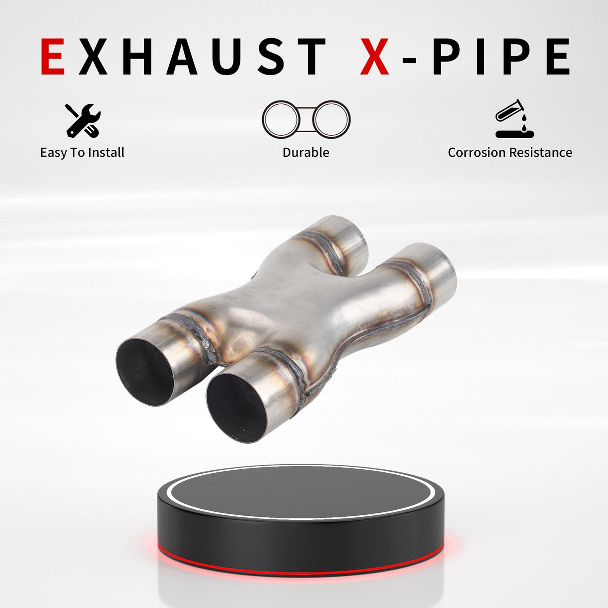 Richeer 2.5" Exhaust X Pipe, 2.5" Inlet & Outlet, 12" Length, Stainless Steel, Weld-On, Universal