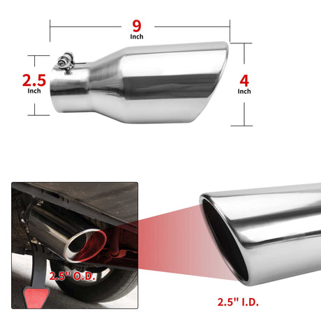 Richeer 2.5" Inlet Exhaust Tip, 4" Outlet, 9" Length, Polished Stainless Steel, Universal