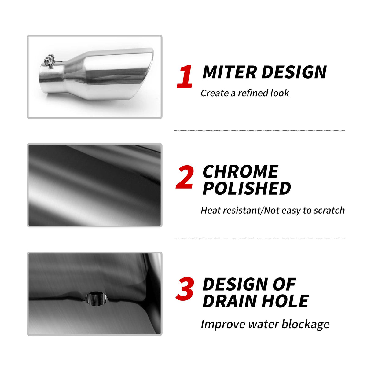 Richeer 2.5" Inlet Exhaust Tip, 4" Outlet, 9" Length, Polished Stainless Steel, Universal