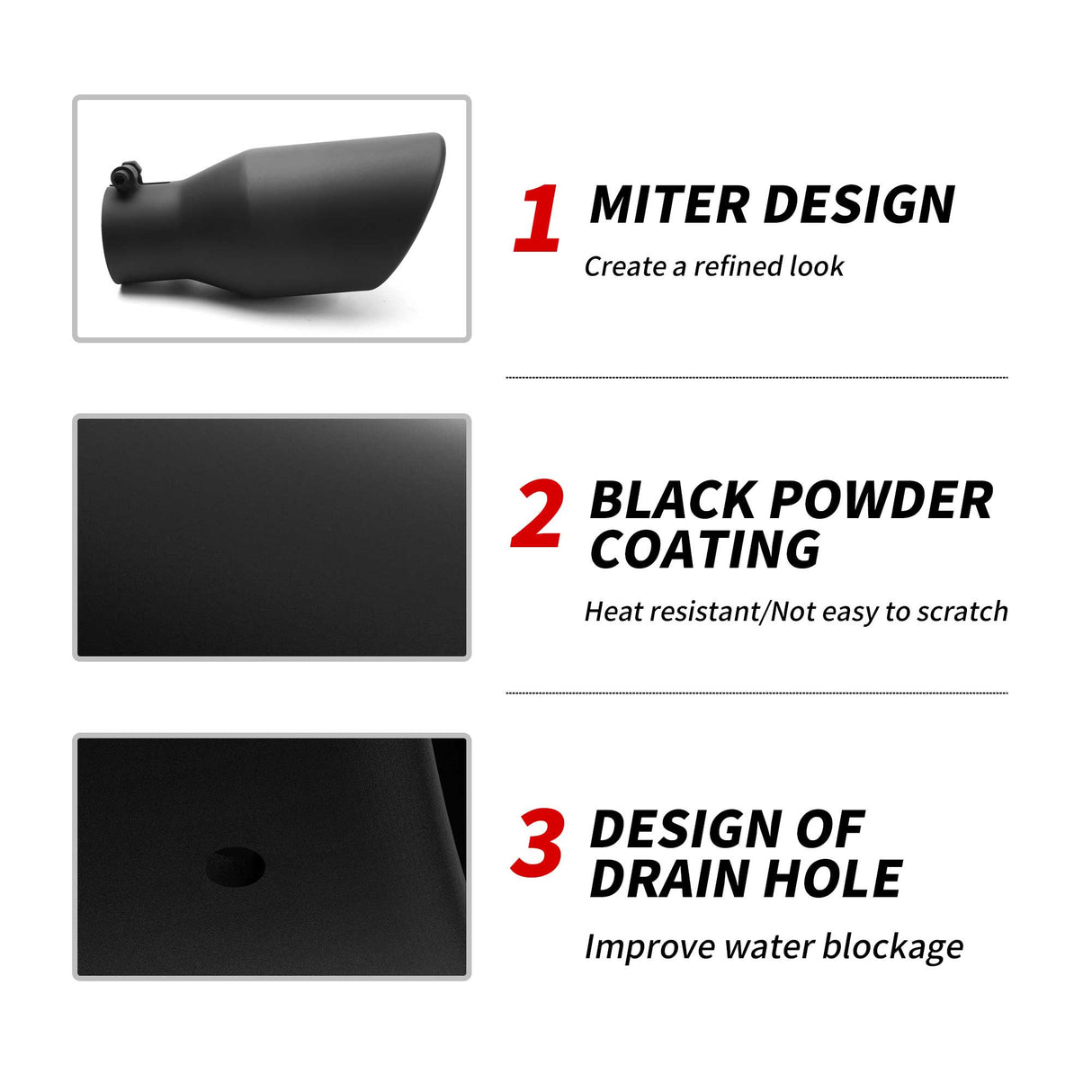 Richeer 2.5" Inlet Exhaust Tip, 4" Outlet, 9" Length, Black Powder Coated Finish, Bolt-On Design, for 2.5" O.D. Tailpipe