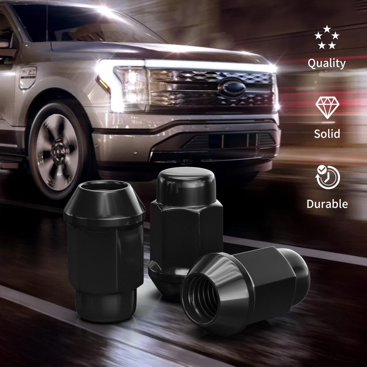 Richeer 1/2-20 Lug Nuts, 20PCS Bulge Acorn, Closed End for Trucks & SUVs - Black