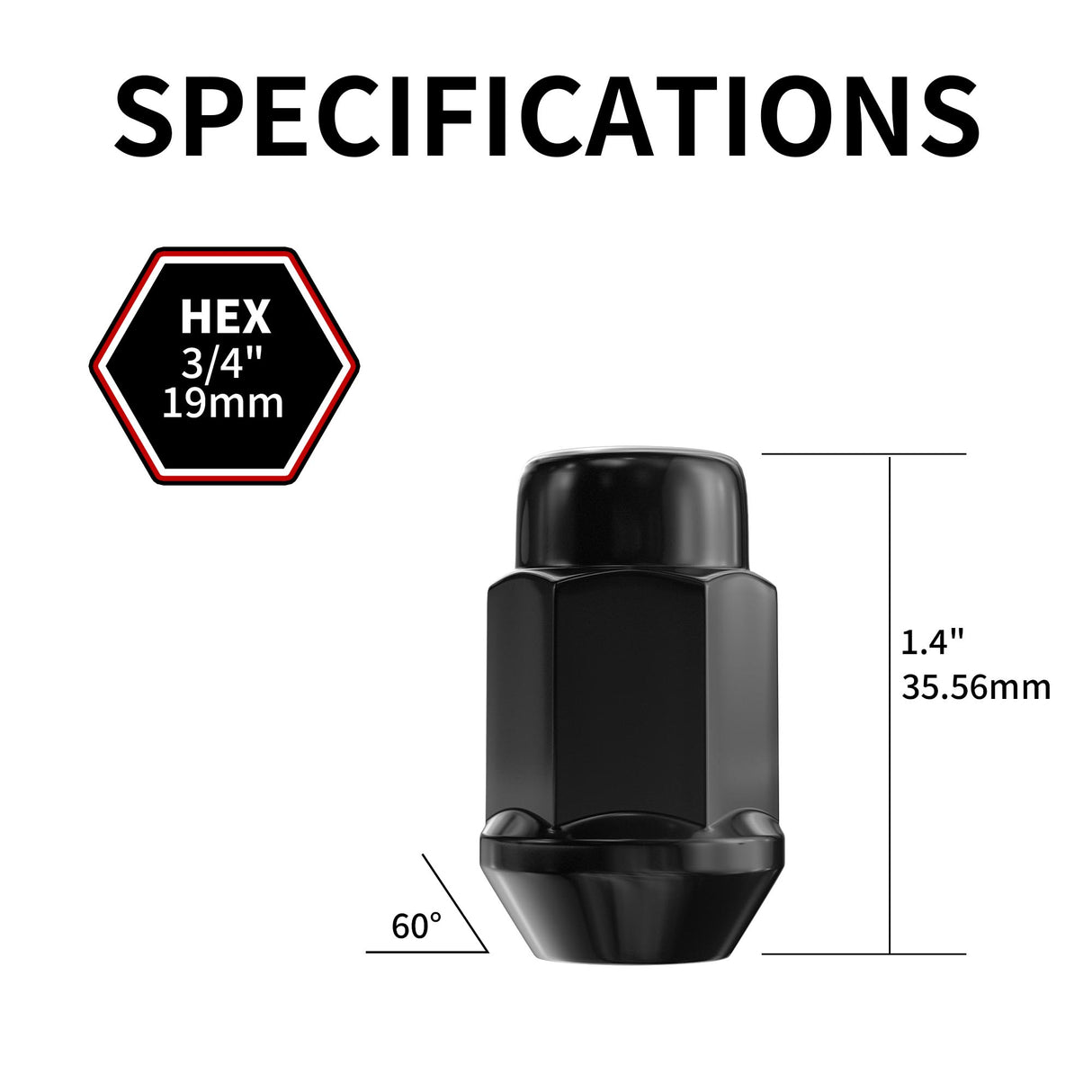 Richeer 1/2-20 Lug Nuts, 20PCS Bulge Acorn, Closed End for Trucks & SUVs - Black
