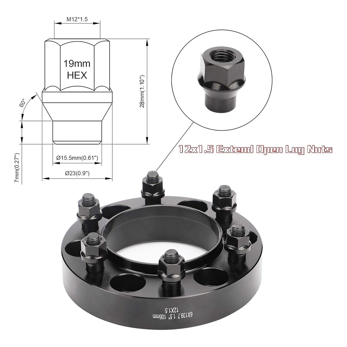 Richeer 12x1.5 24PCS Extended Lug Nuts for Tacoma and Compatible Models