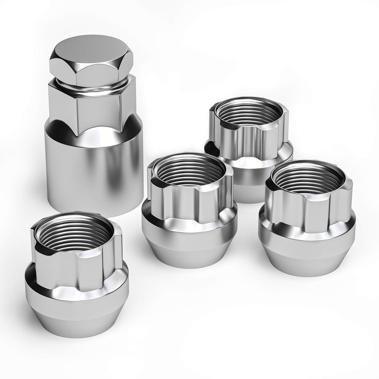 Richeer Acorn Wheel Lock Lug Nuts 1.26" Tall Chrome Cone Seat, Set of 4 Locks and One Key (1/2"-20)