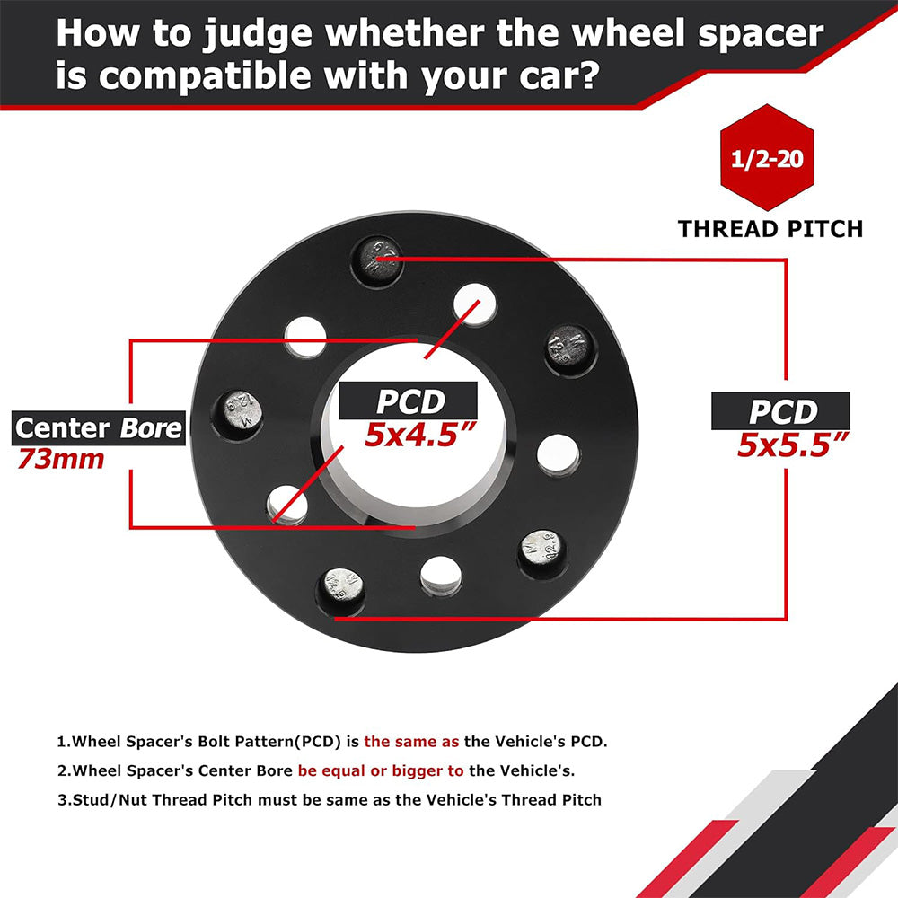 Richeer 5x4.5" to 5x5.5" Wheel Adapters for Off-Road Vehicles (Ford, Jeep & More) - 1.5" Thick