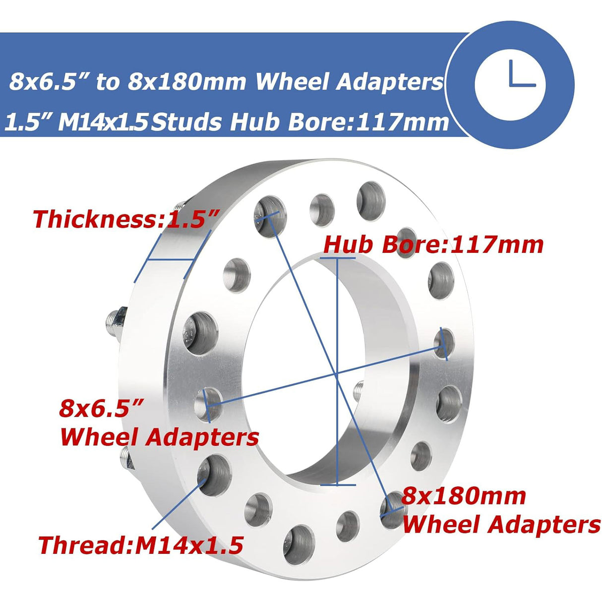 Richeer 8x6.5" to 8x180mm Wheel Adapters for 1999-2010 Silverado Sierra 2500 3500 HD and Compatible Models