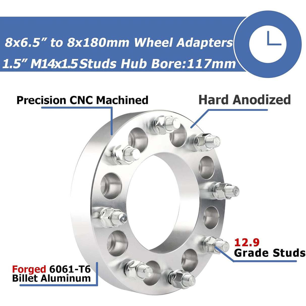 Richeer 8x6.5" to 8x180mm Wheel Adapters for 1999-2010 Silverado Sierra 2500 3500 HD and Compatible Models