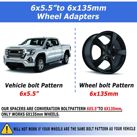 Richeer 6x5.5" to 6x135mm Wheel Adaptors for Silverado, Tahoe, Suburban, Yukon, Sierra and Compatible Models