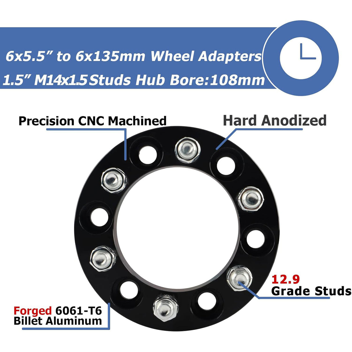 Richeer 6x5.5" to 6x135mm Wheel Adaptors for Silverado, Tahoe, Suburban, Yukon, Sierra and Compatible Models