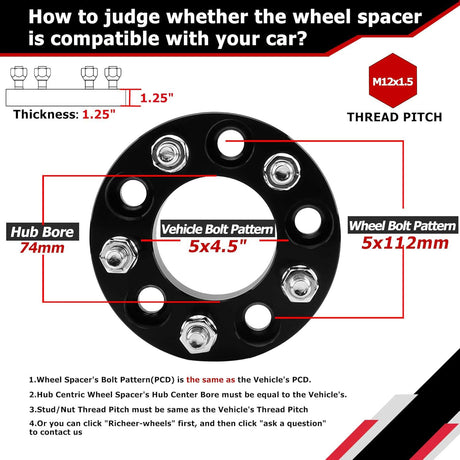 Richeer 5x4.5" to 5x112mm Wheel Adapters for Off-Road Vehicles (Toyota, Lexus, Audi & More)