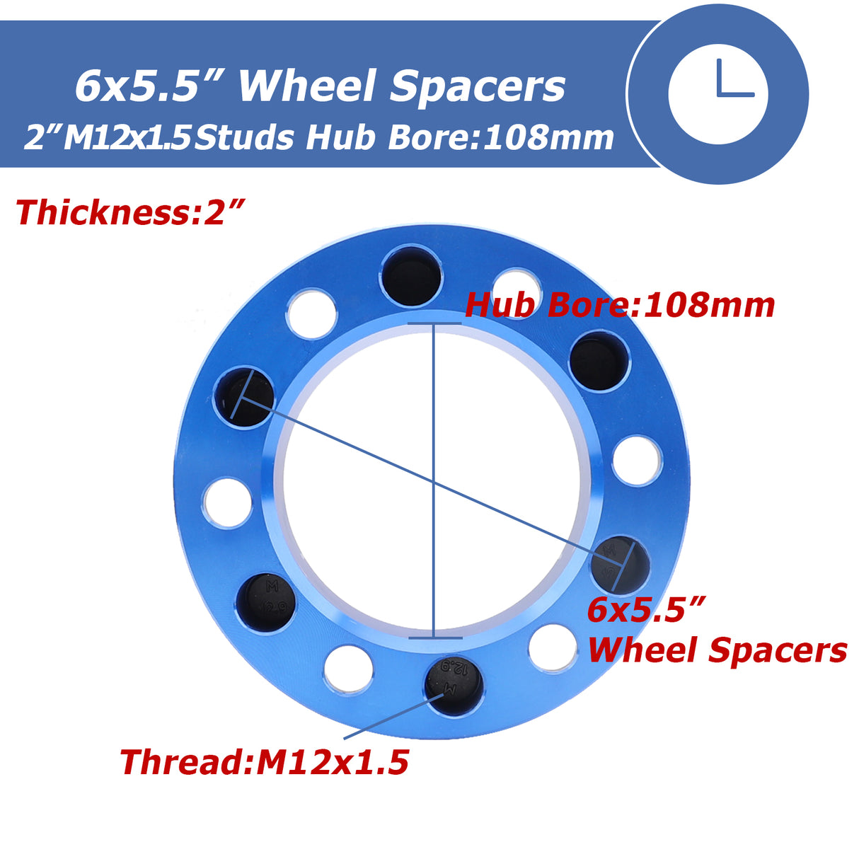 Richeer 6x5.5"  Wheel Spacers for Tacoma 4Runner Tundra FJ, 6x139.7 Hub Bore, 12x1.5 Studs, 4PCS