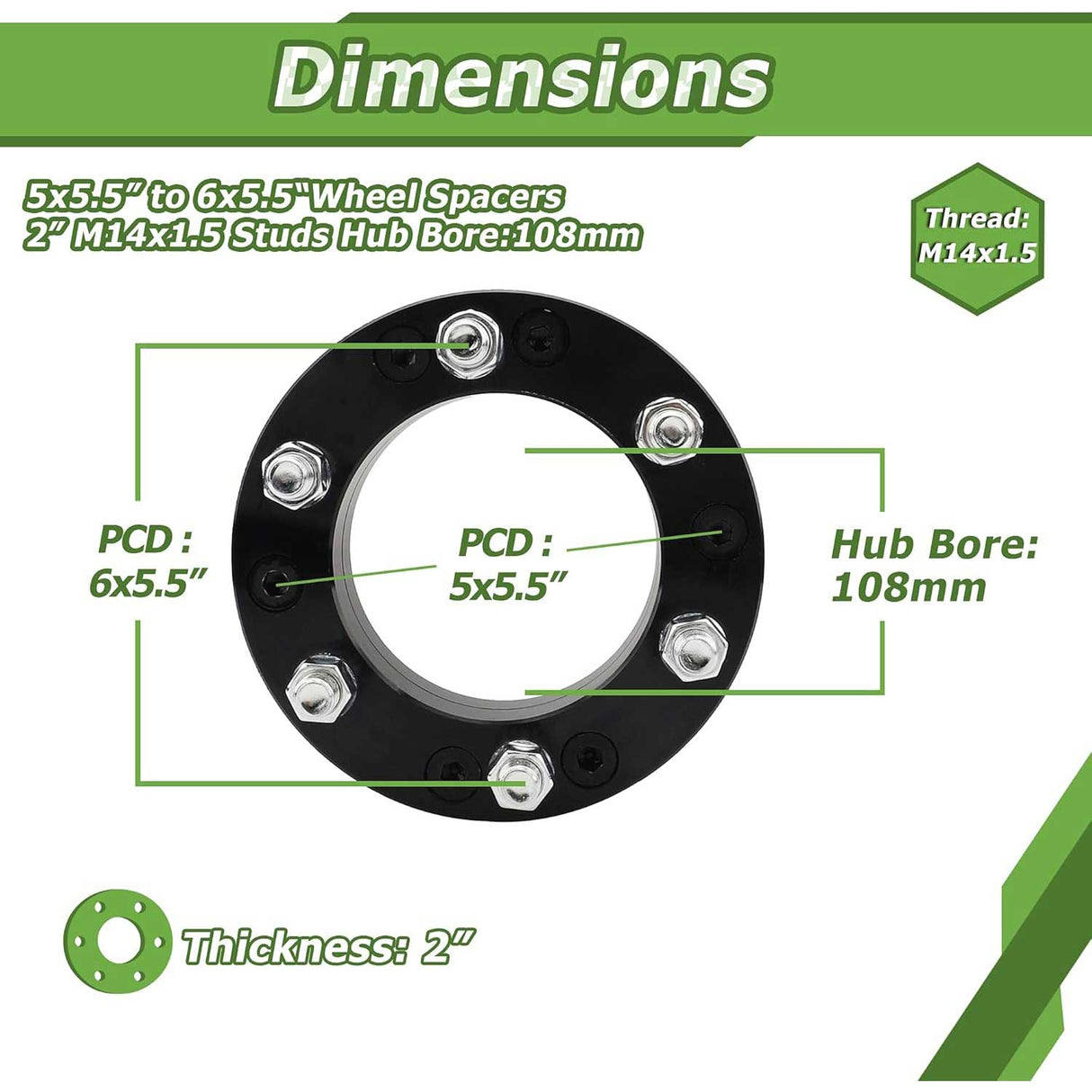 Richeer 5x5.5" to 6x5.5" Wheel Adapters for Off-Road Vehicles (Ram, Jeep, Dodge & More)