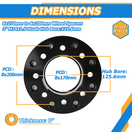 Richeer 8x170mm to 8x200mm Wheel Adapters and Compatible Models