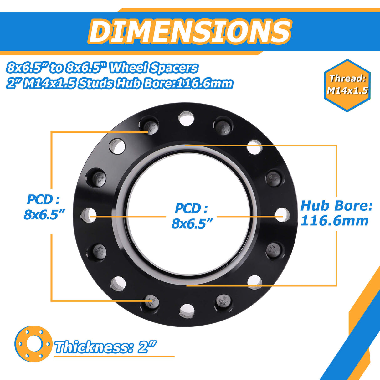 Richeer 8x6.5" Hubcentric Wheel Spacers for 1999-2010 Silverado 2500/3500 and Compatible Models