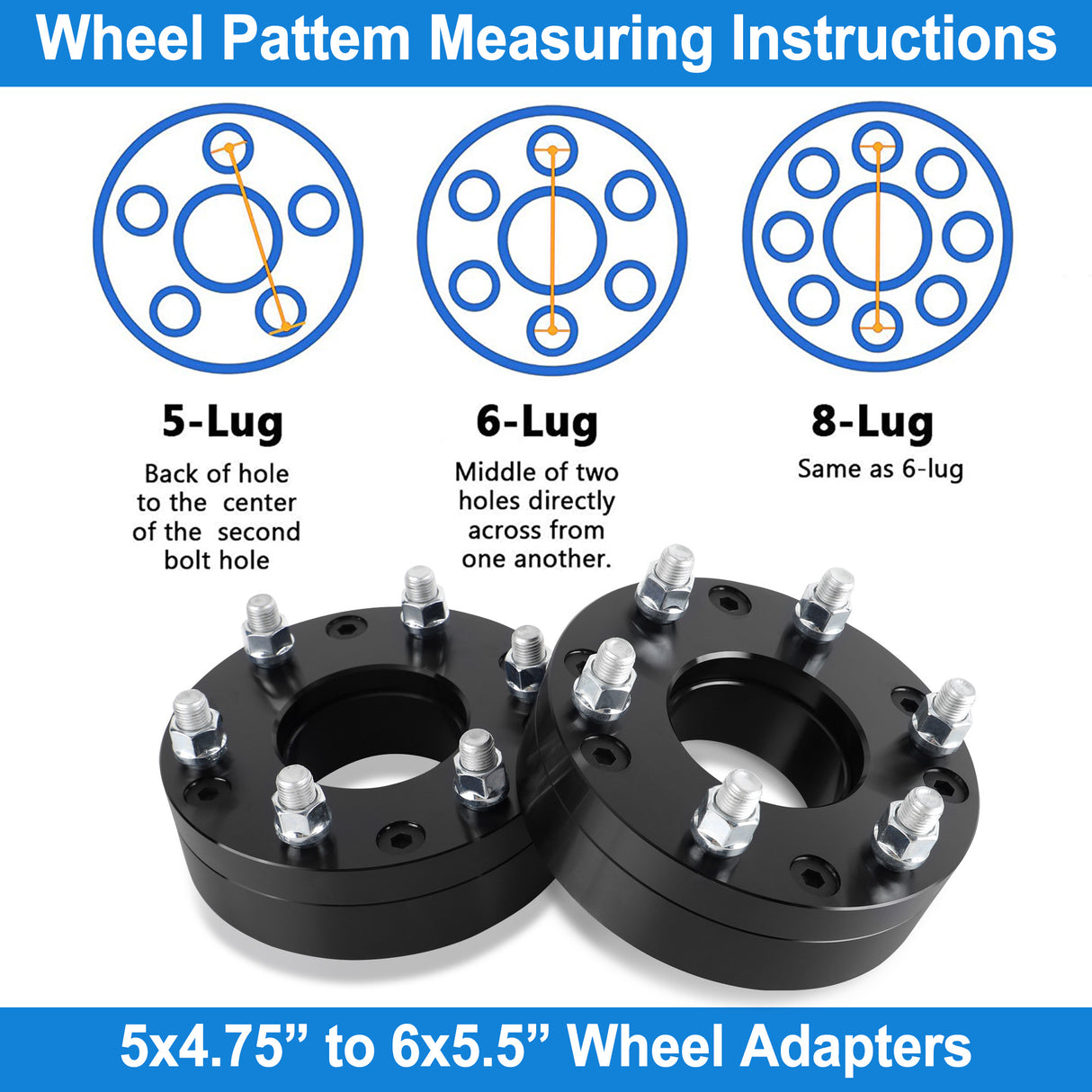 Richeer 5x4.75" to 6x5.5" Wheel Adapters for Compatible Models