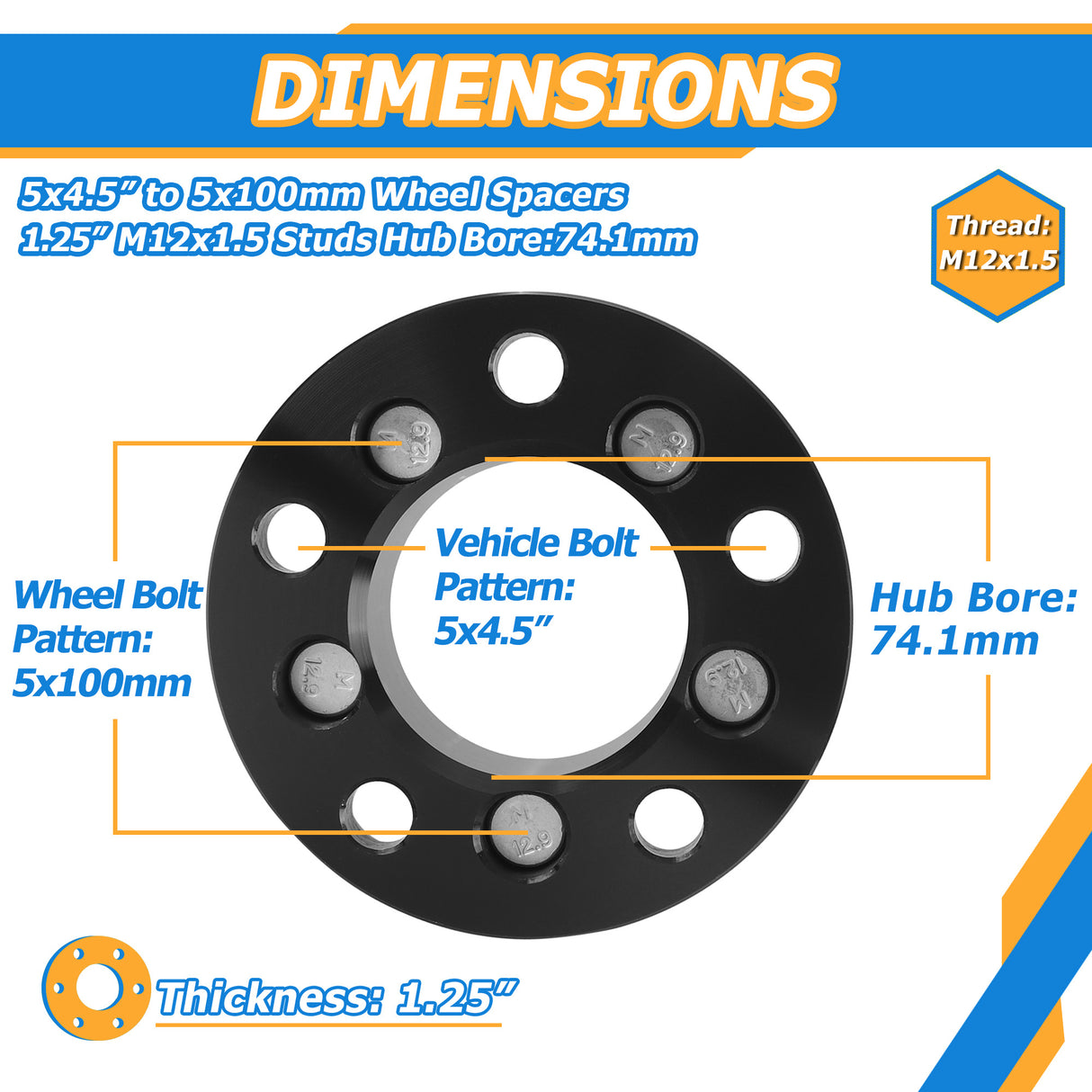 Richeer 5x4.5" to 5x100mm Wheel Adapters for Compatible Models