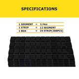 Richeer 1/4oz (0.25oz) Black Adhesive Wheel Weights, 72oz/Box (288pcs/24 Strips), Stick-on Weights for Cars, Trucks, SUVs, Motorcycles